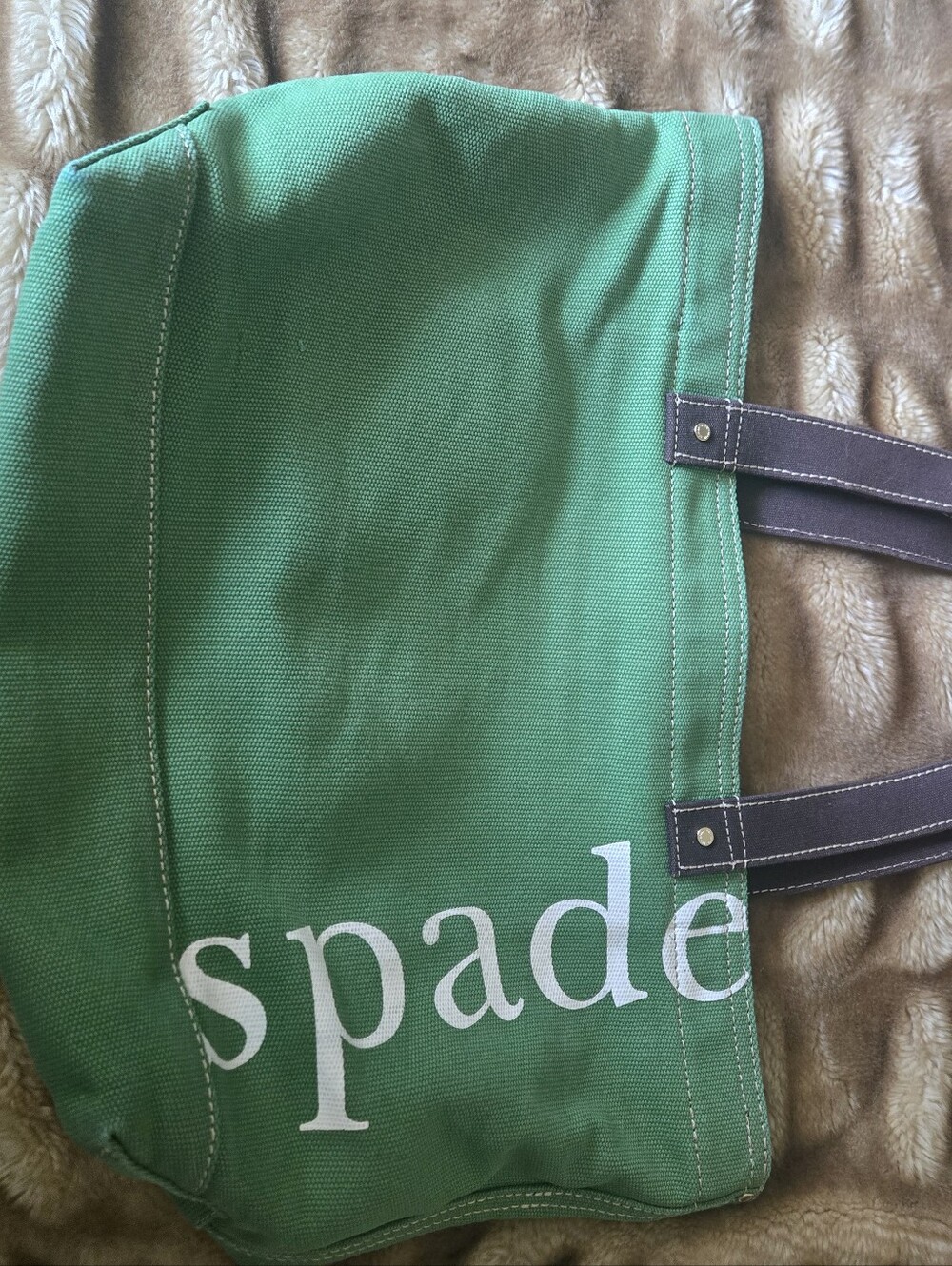 Kate Spade Green Canvas Tote Bag with Contrast Handles - Picture 2 of 6